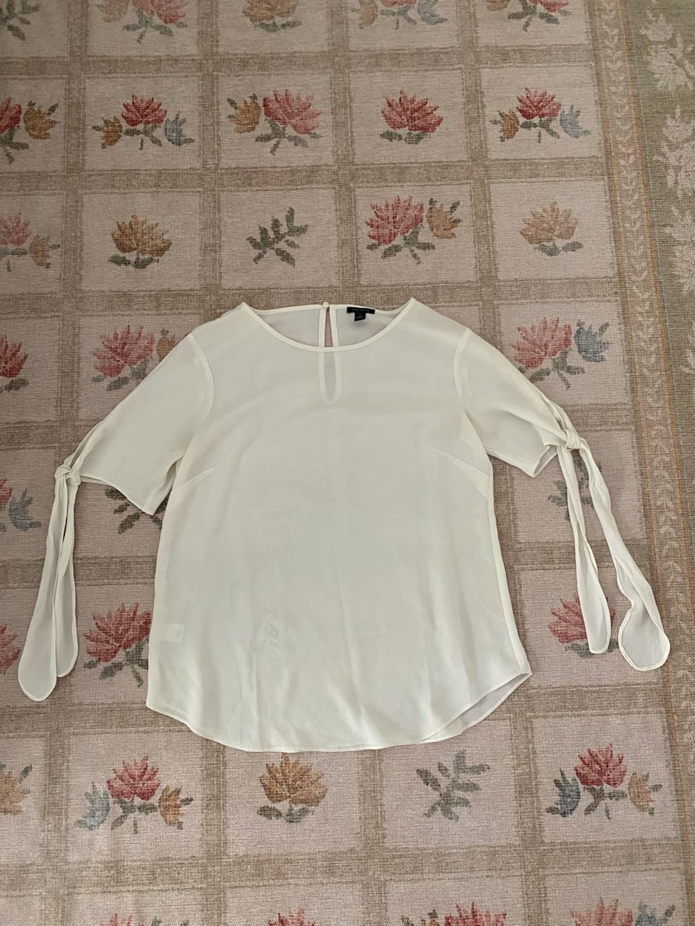 Ann Taylor White Tie-Sleeve Blouse